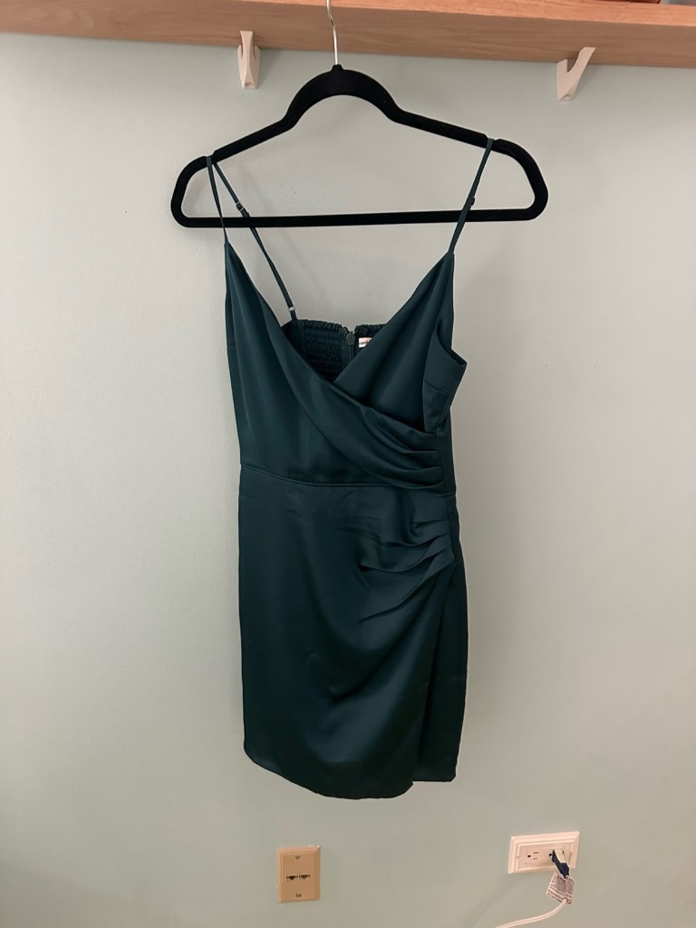 Abercrombie Satin Spaghetti-Strap Dress in Deep Teal